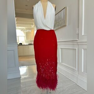 NWOT Oscar De La Renta Halter Top Elegant Red Sequin Dress